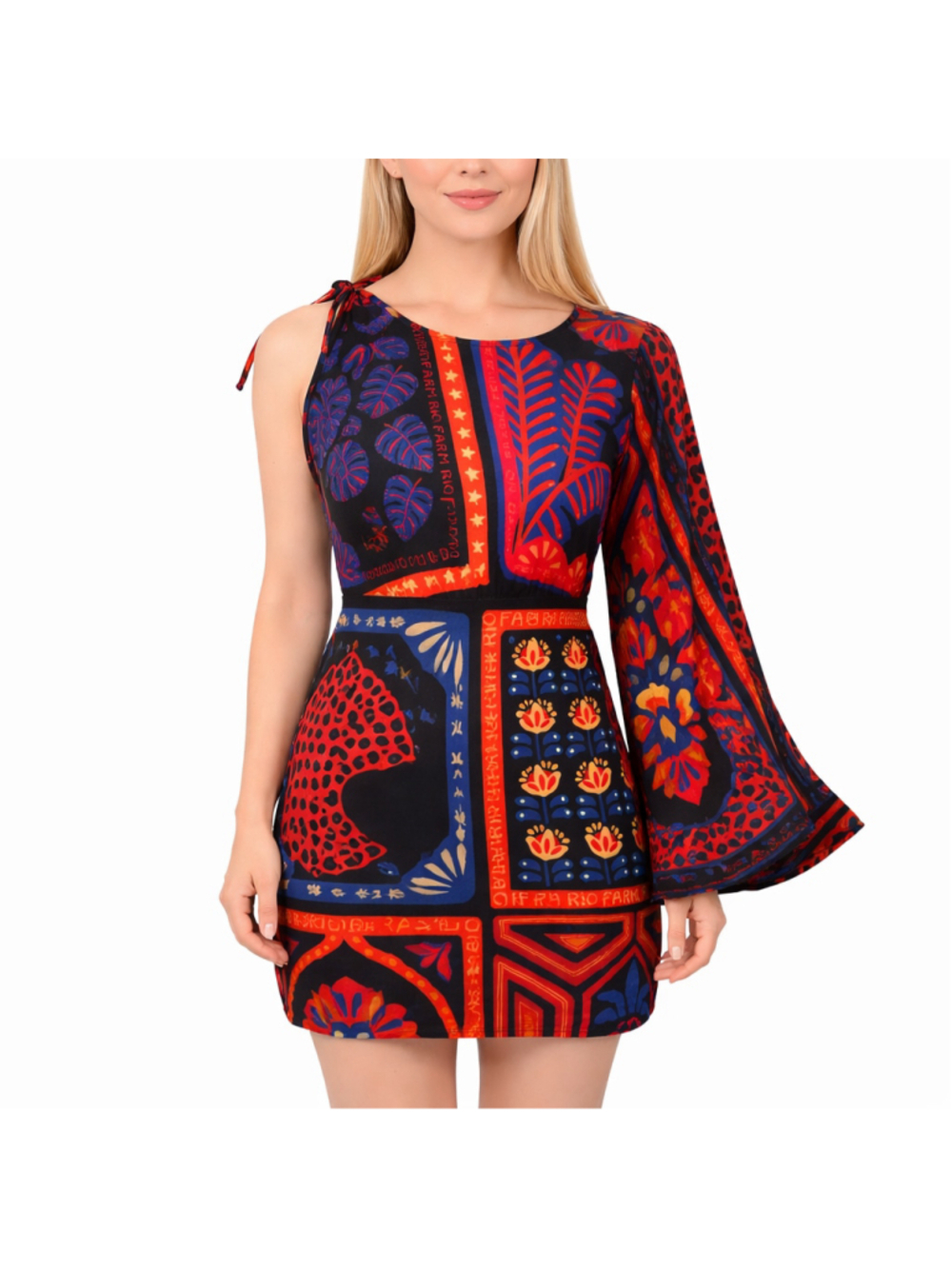 FARM Rio x Anthropologie One Shoulder Tropical Print Mini Dress Brazilian Sz XS